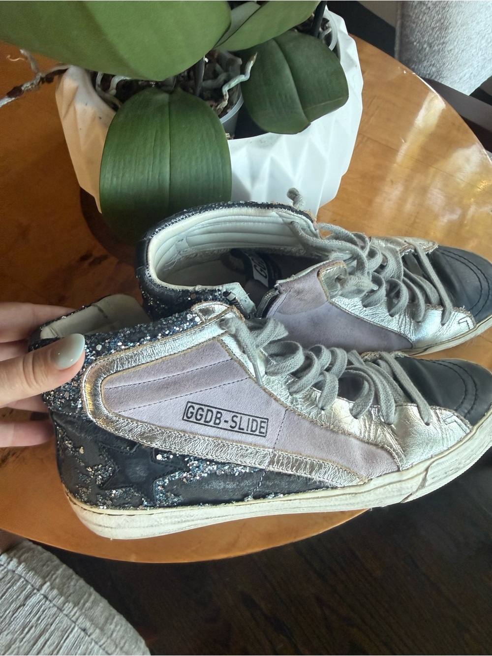 Golden Goose Silver, Black & Lilac High-Top Sneakers - Picture 2 of 4